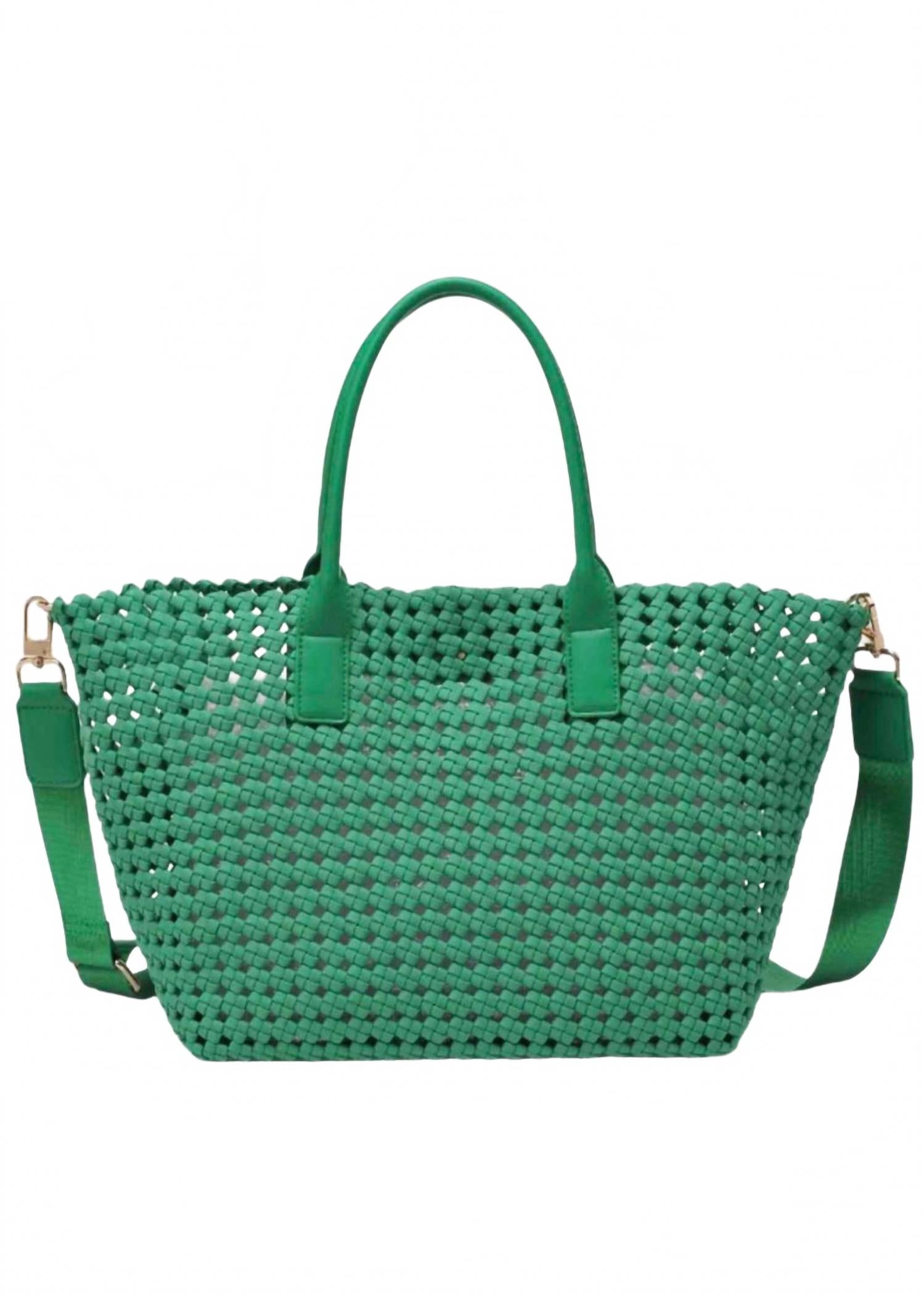 Women's Medium Solstice Woven Tote In Kelly Green