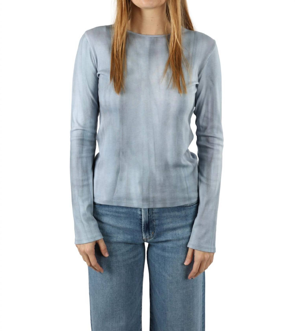 Printed Long Sleeve Crewneck Top In Azura