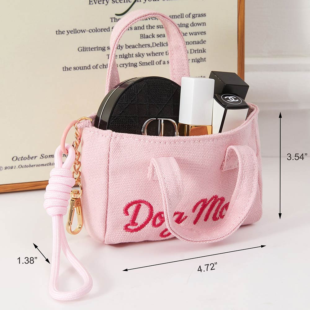 DOG MOM Embroidered Mini Canvas Tote Bag Keychain Bag Charm
