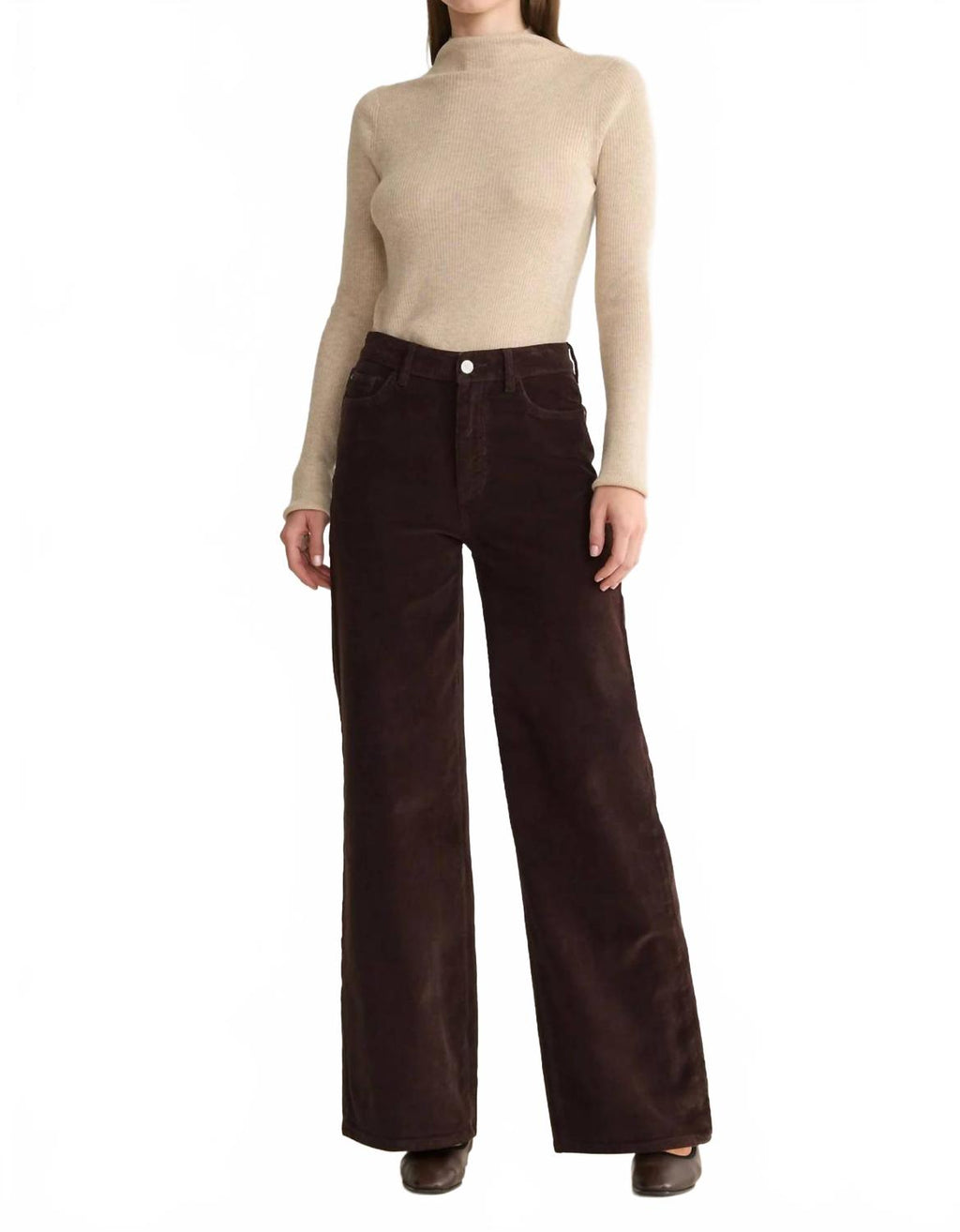 Nce Corduroy Wide Leg Pants In Americano Brown