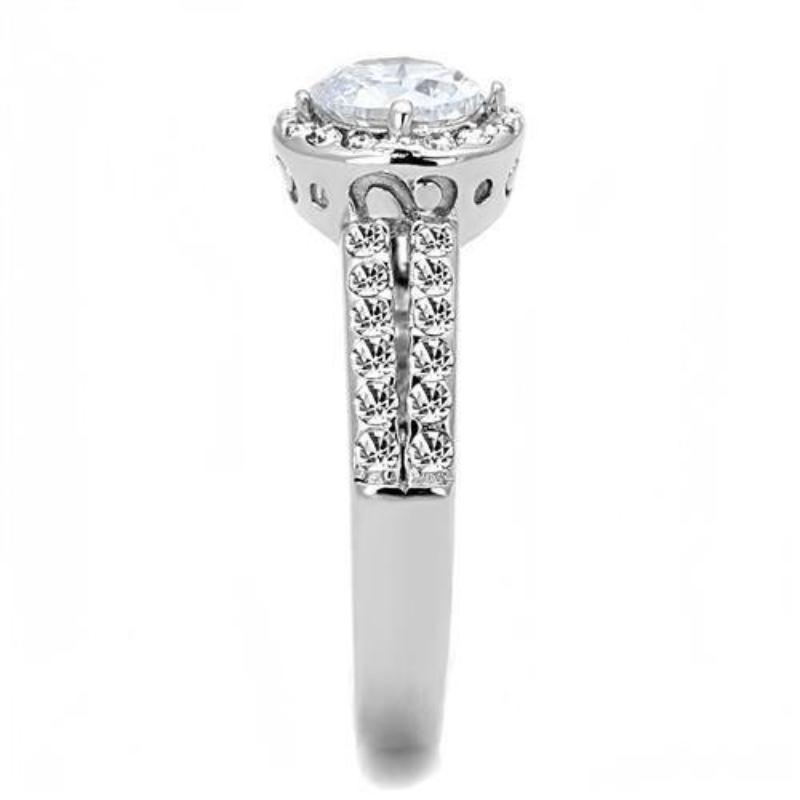High polished (no plating) Stainless Steel Ring with AAA Grade CZ in Clear