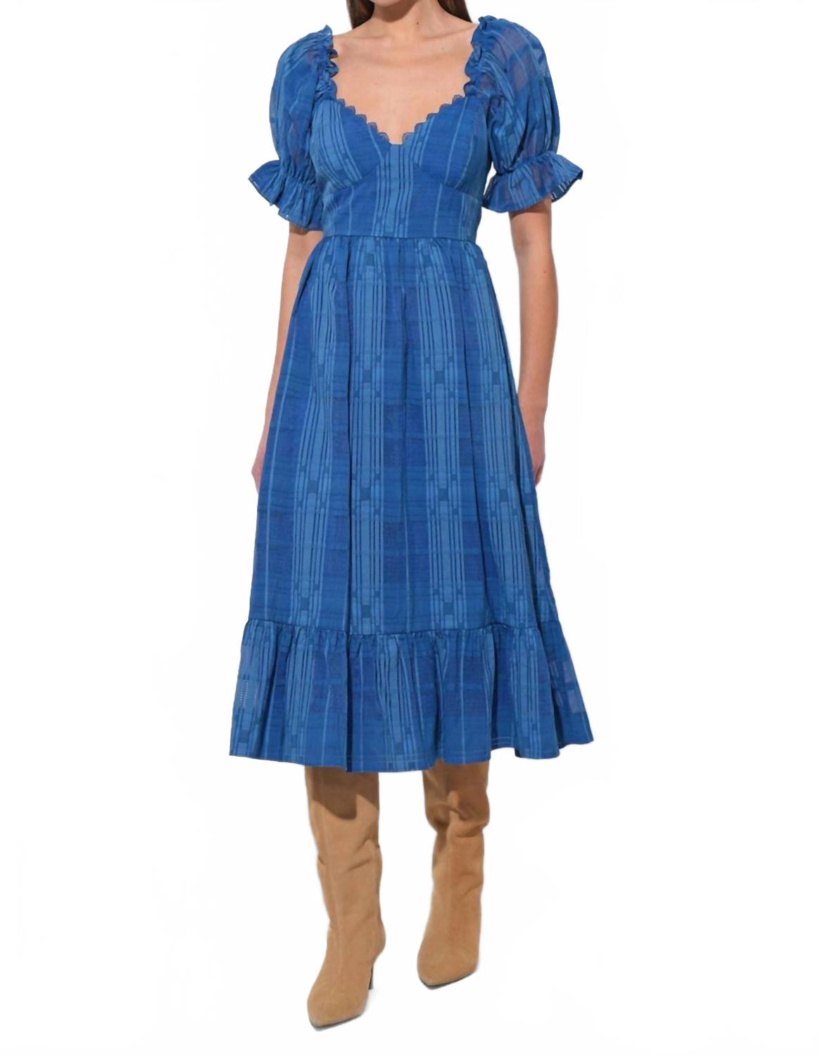 Betsey Puff Sleeve Jacquard Striped Maxi Dress In Marine Blue