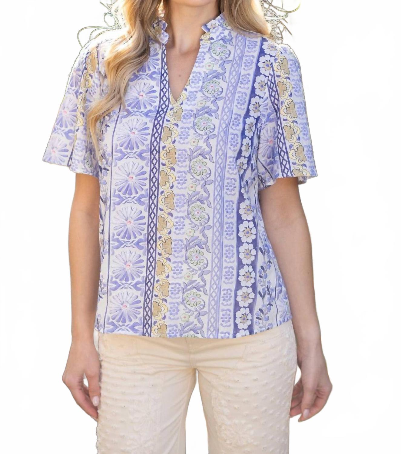 Floral Ruffle Collar Days Top In Lavender