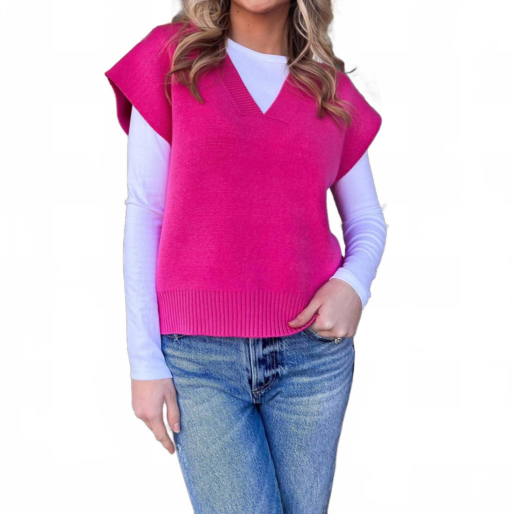 Emma Ribbed Knit Vest In Fuschia