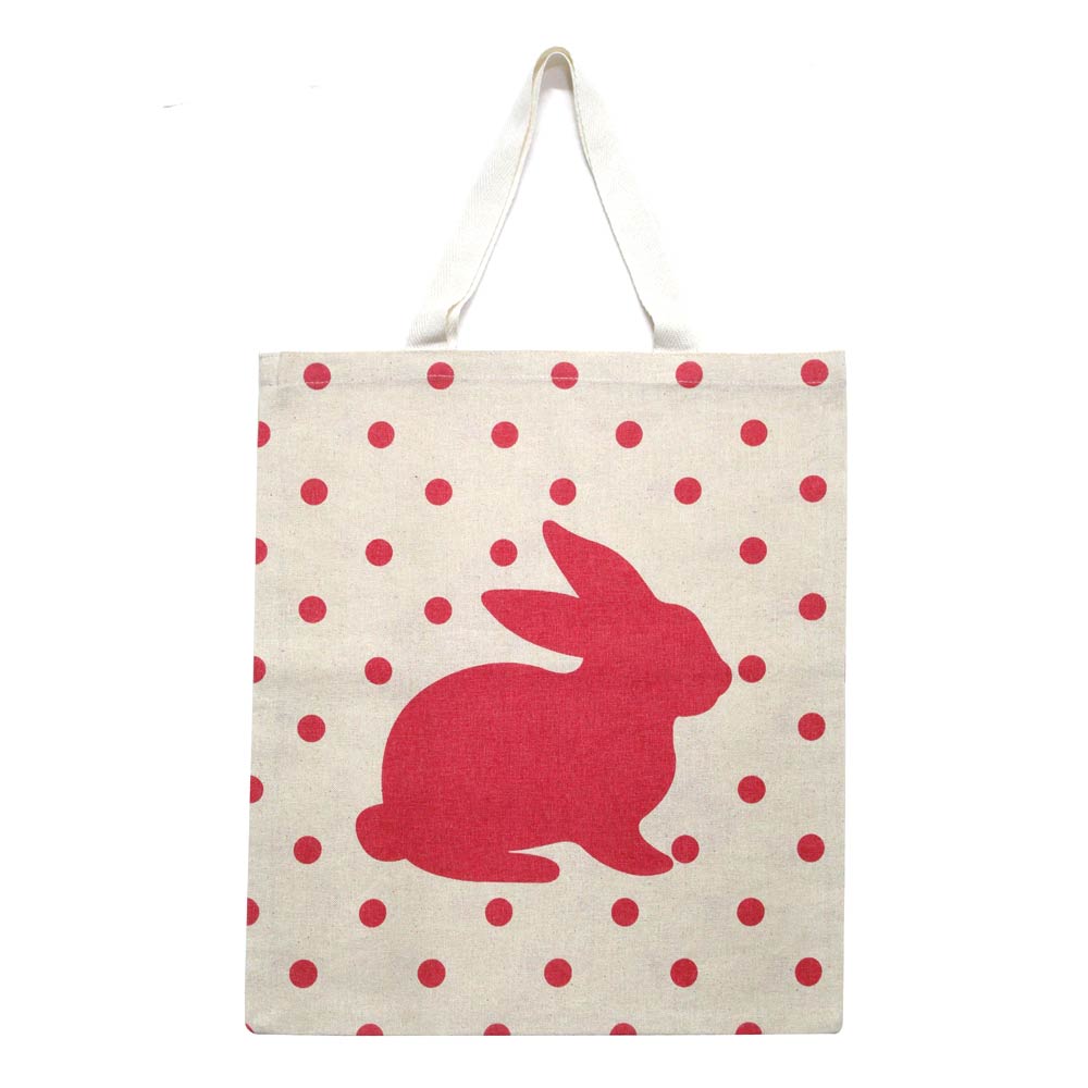 Easter Bunny Polka Dot Pattern Printed Canvas Shoulder Tote Bag