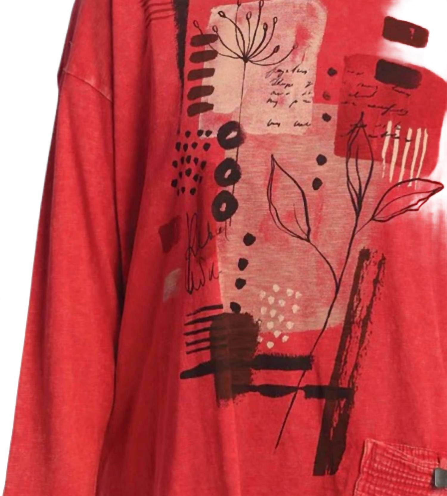 Foliage Mineral Washed Gauze Contrast Pocket Top In Scarlet