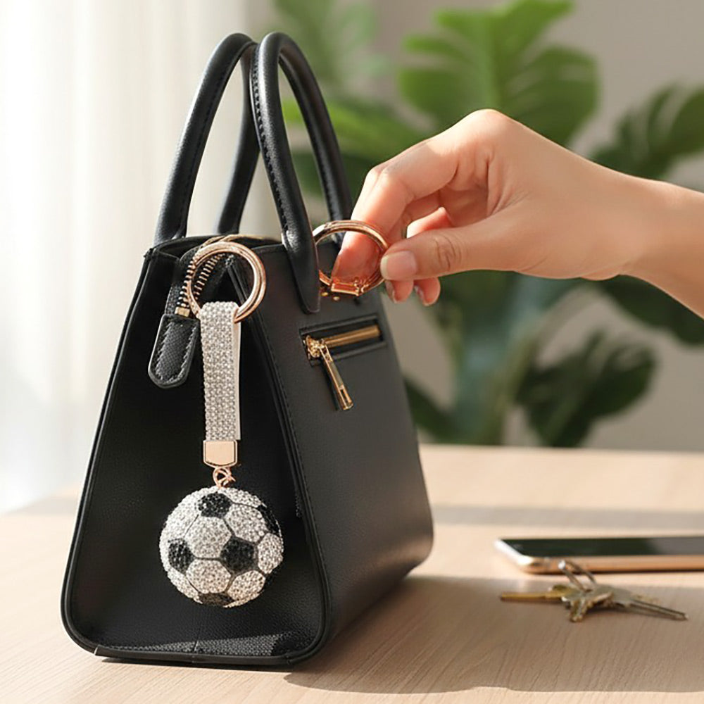 Bling Studded Soccer Ball Bag Charm Keychain