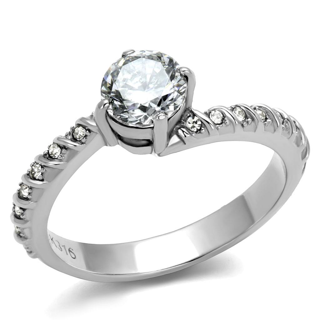 High polished (no plating) Stainless Steel Ring with AAA Grade CZ in Clear