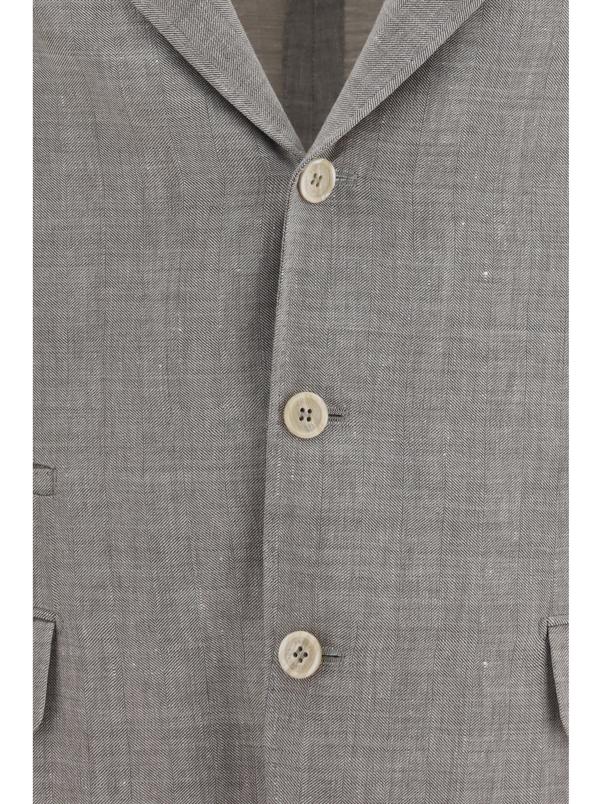 Brunello Cucinelli Men Deconstructed Linen And Wool Chevron Jacket