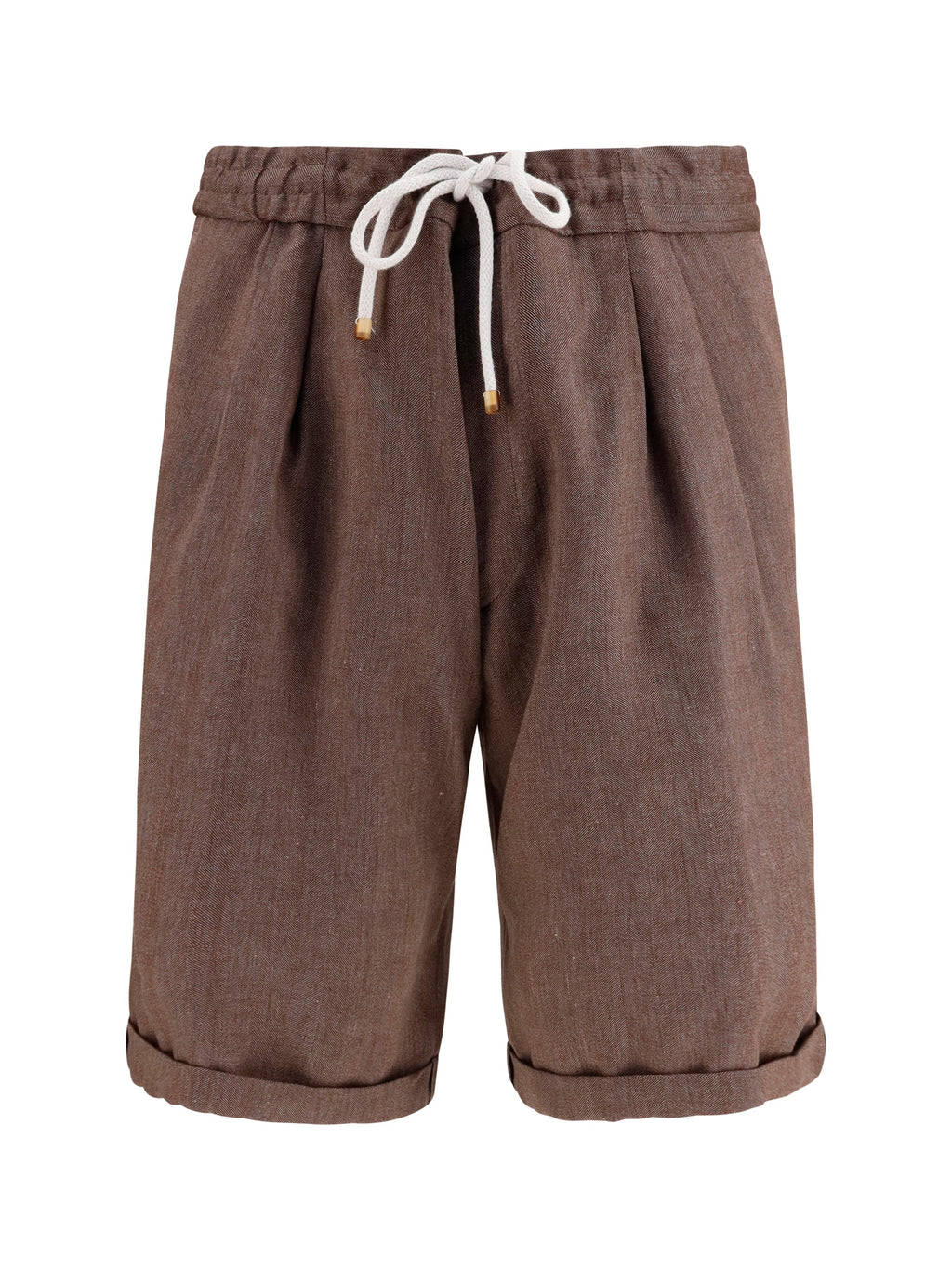 Brunello Cucinelli Men Linen And Virgin Wool Chevron Bermuda Shorts
