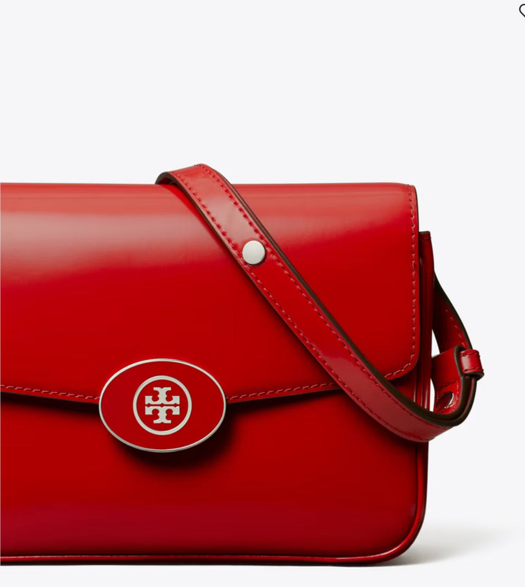 NWT Tory Burch Robinson Spazzolato Convertible Leather Shoulder Bag In Red With Dust Bag