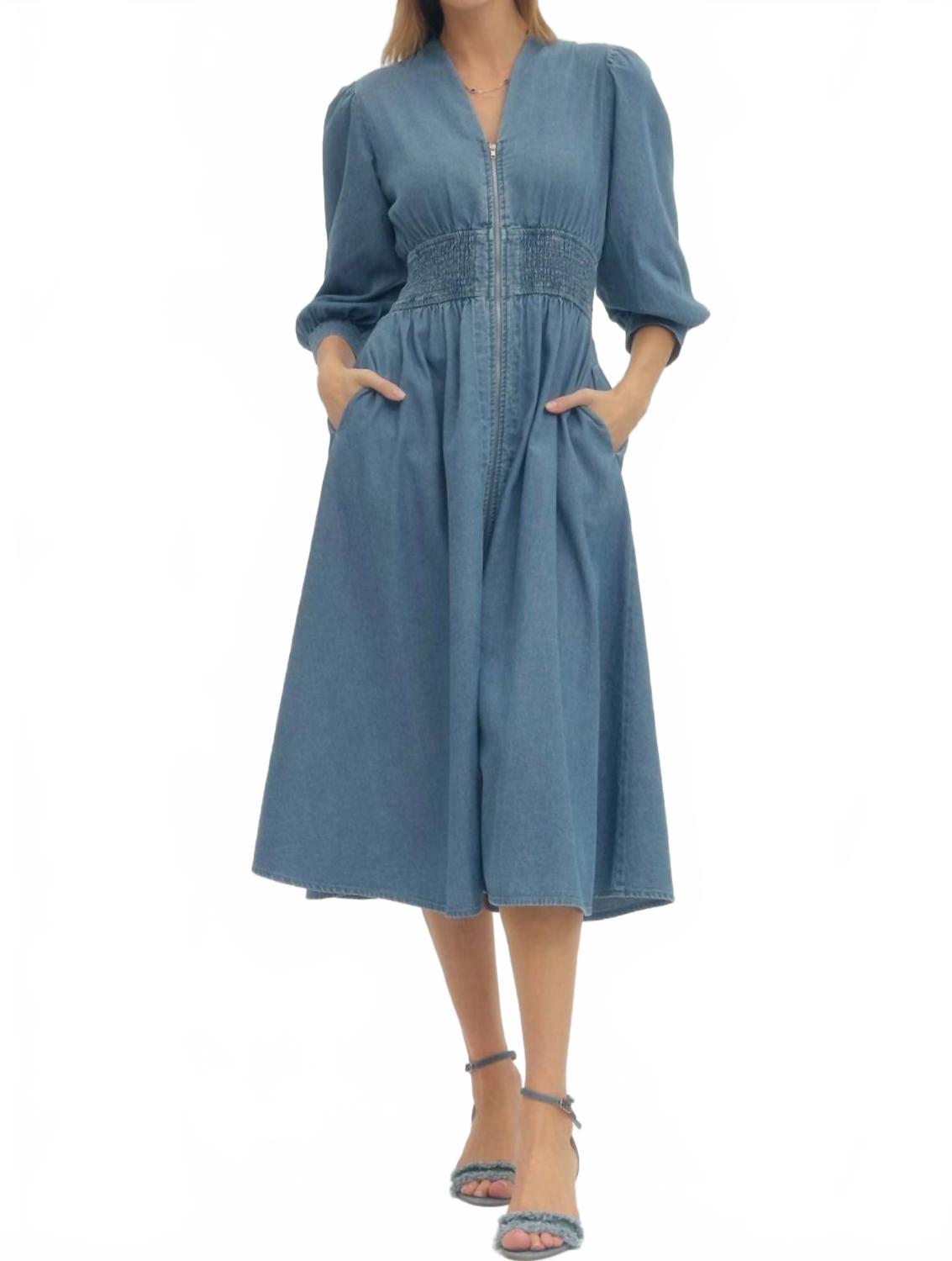 Denim Midi Dress In Blue