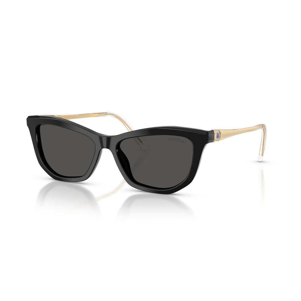 0Sk6057 Bold Black Acetate Cat-Eye Sunglasses with Crystal Embellishments