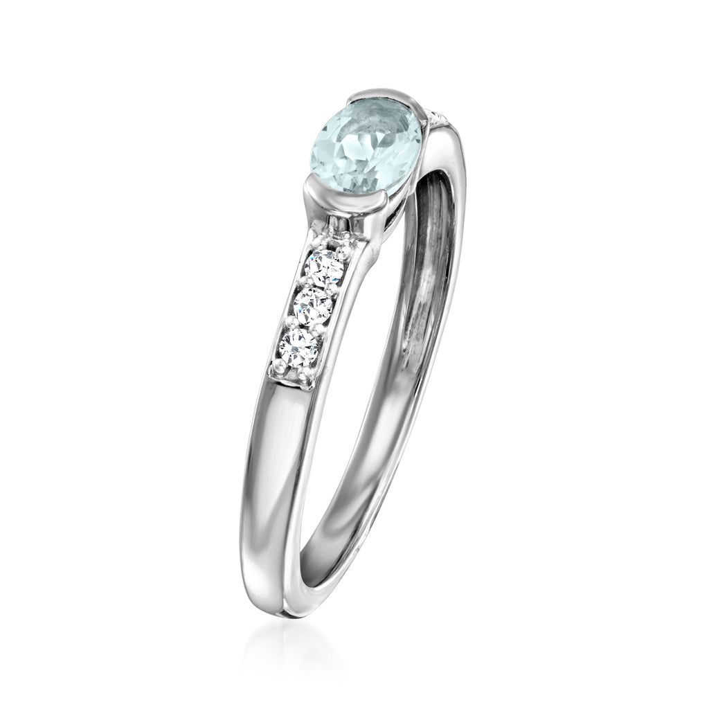 Ross-Simons Aquamarine and . White Zircon Ring in Sterling Silver