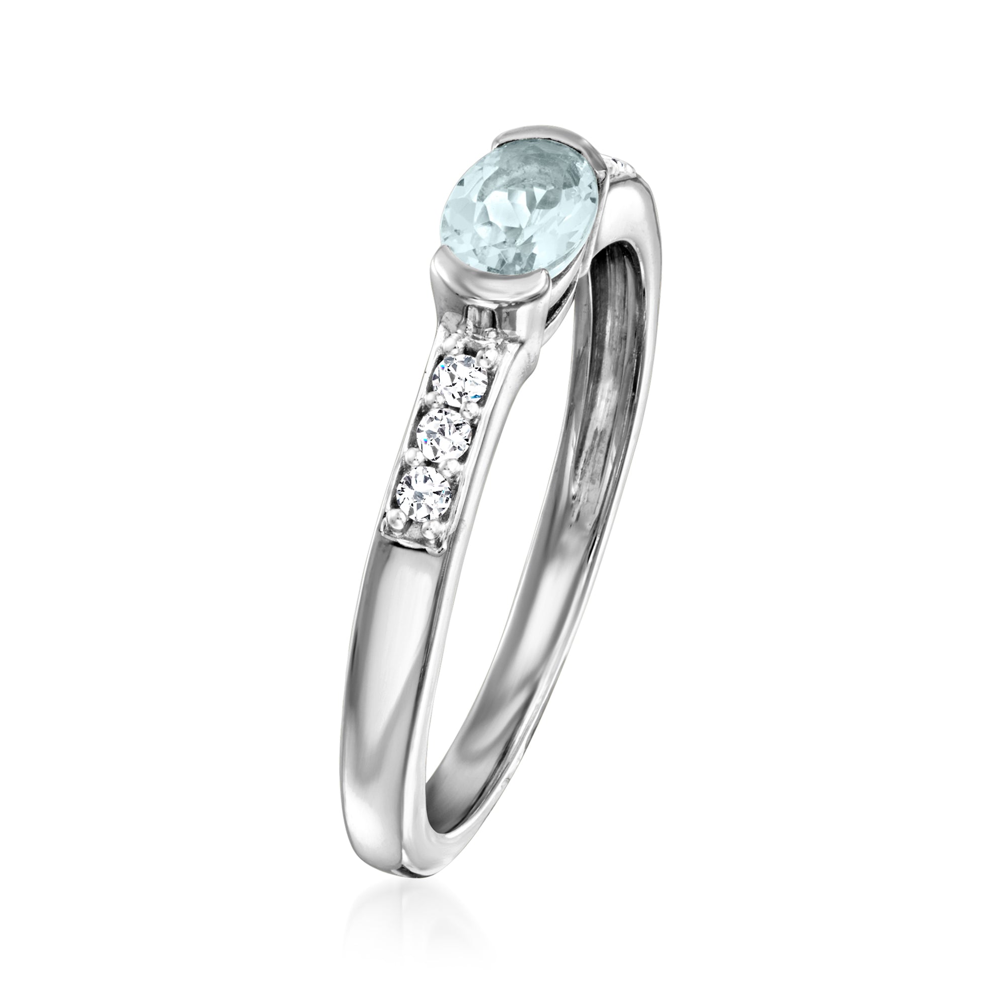 Ross-Simons Aquamarine and . White Zircon Ring in Sterling Silver