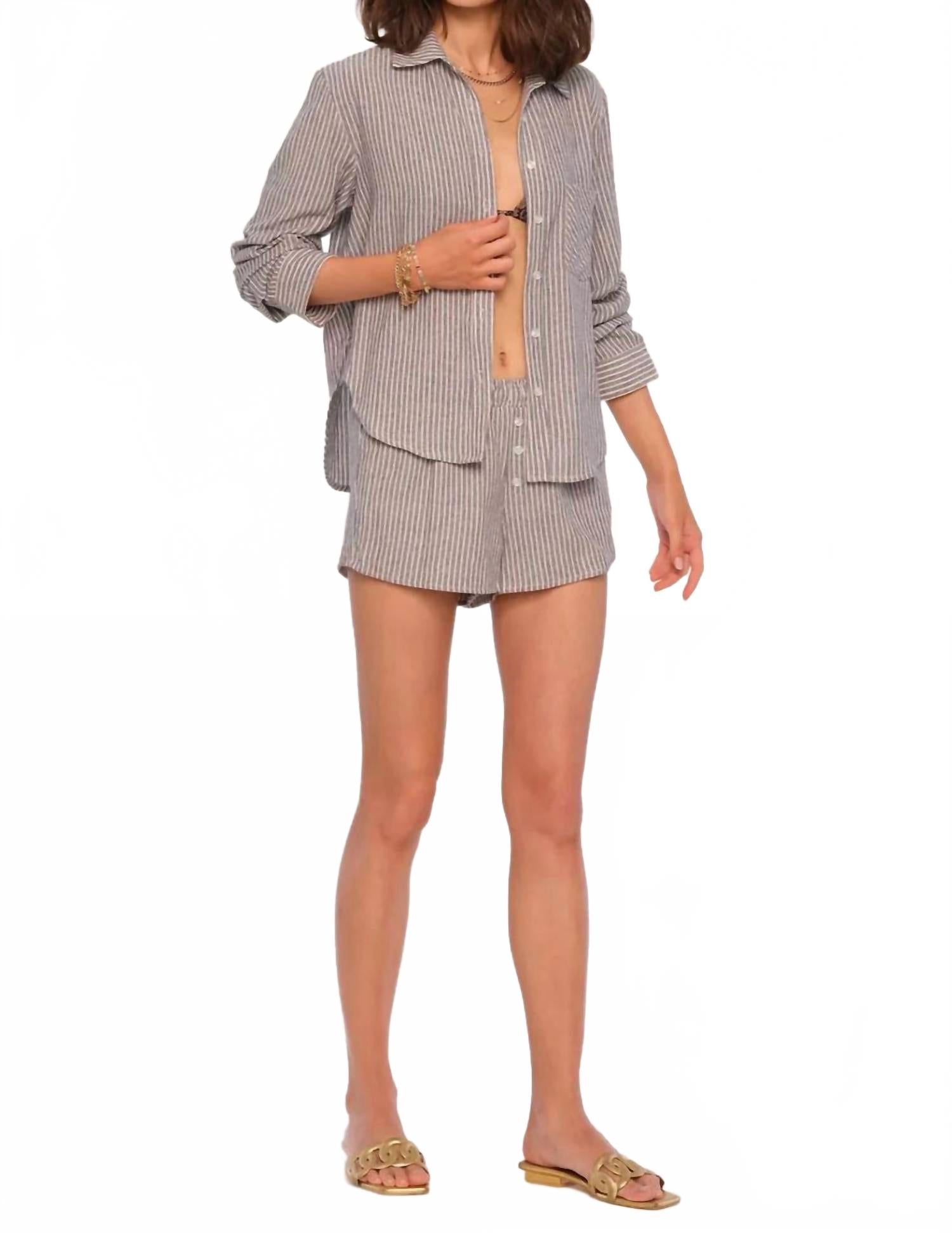 Cliff Striped Button Down And Short Set In Grey