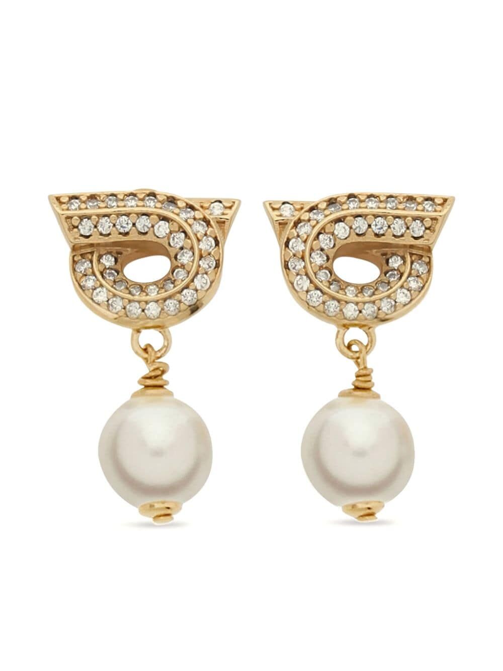 Ferragamo Women Gancini Earrings With Pearls And Crystals