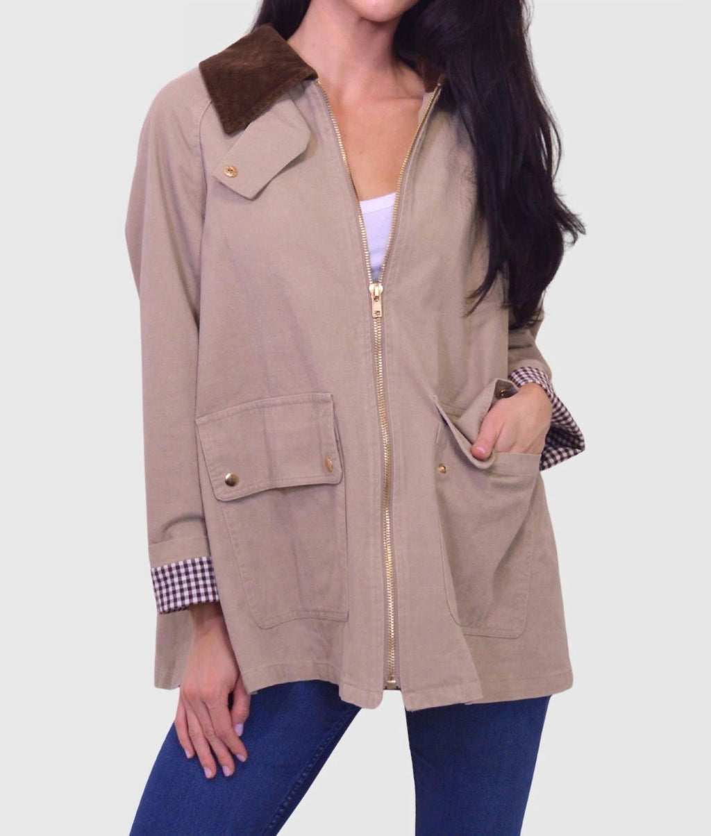 Corduroy Collared Cotton Chore Jacket In Khaki