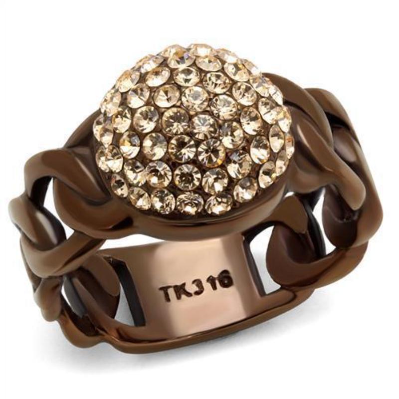 IP Coffee light Stainless Steel Ring with Top Grade Crystal in Light Peach