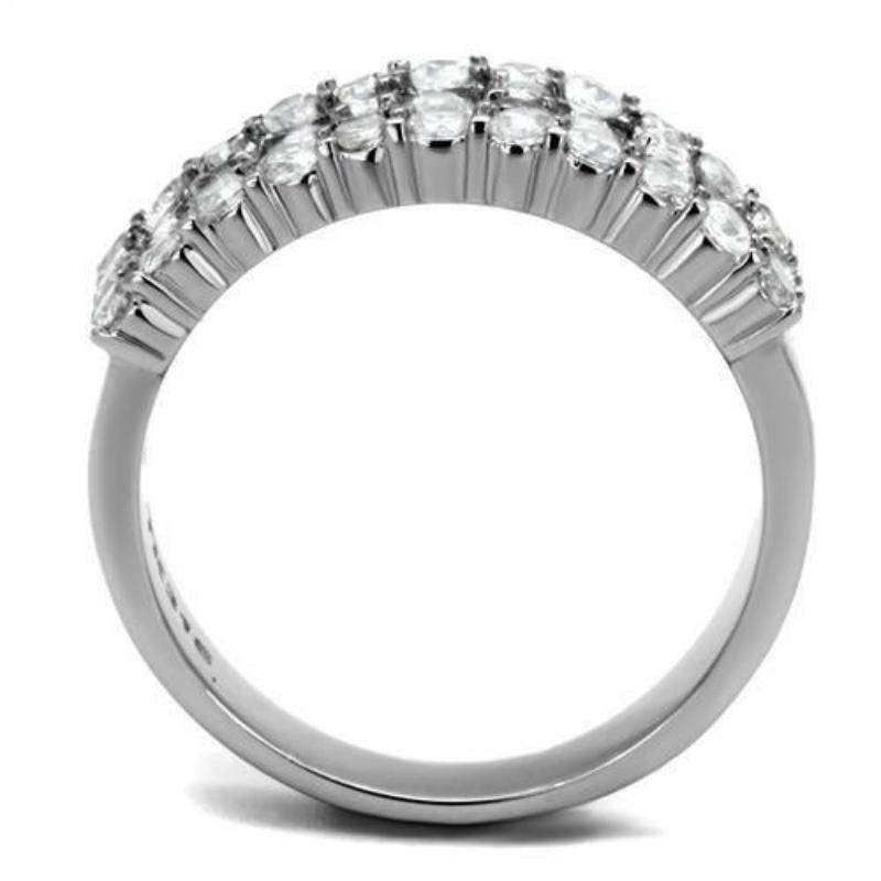 High polished (no plating) Stainless Steel Ring with AAA Grade CZ in Clear