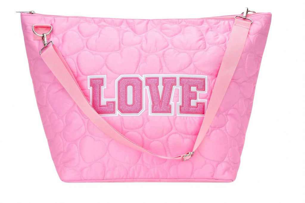 Girls' Love Heart Puffy Weekender Tote Bag In Pink