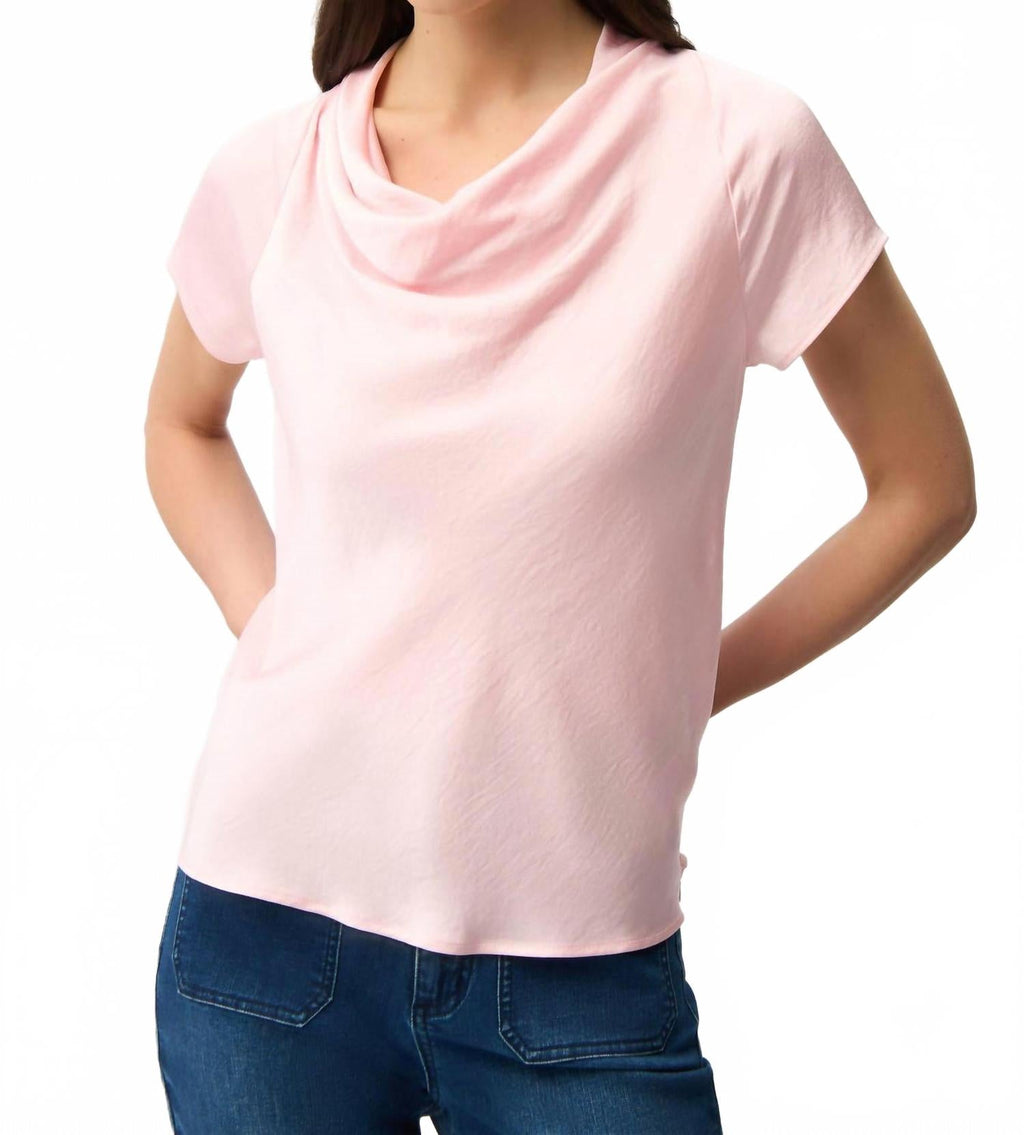 Cowl Neck Satin Top In Petal Pink