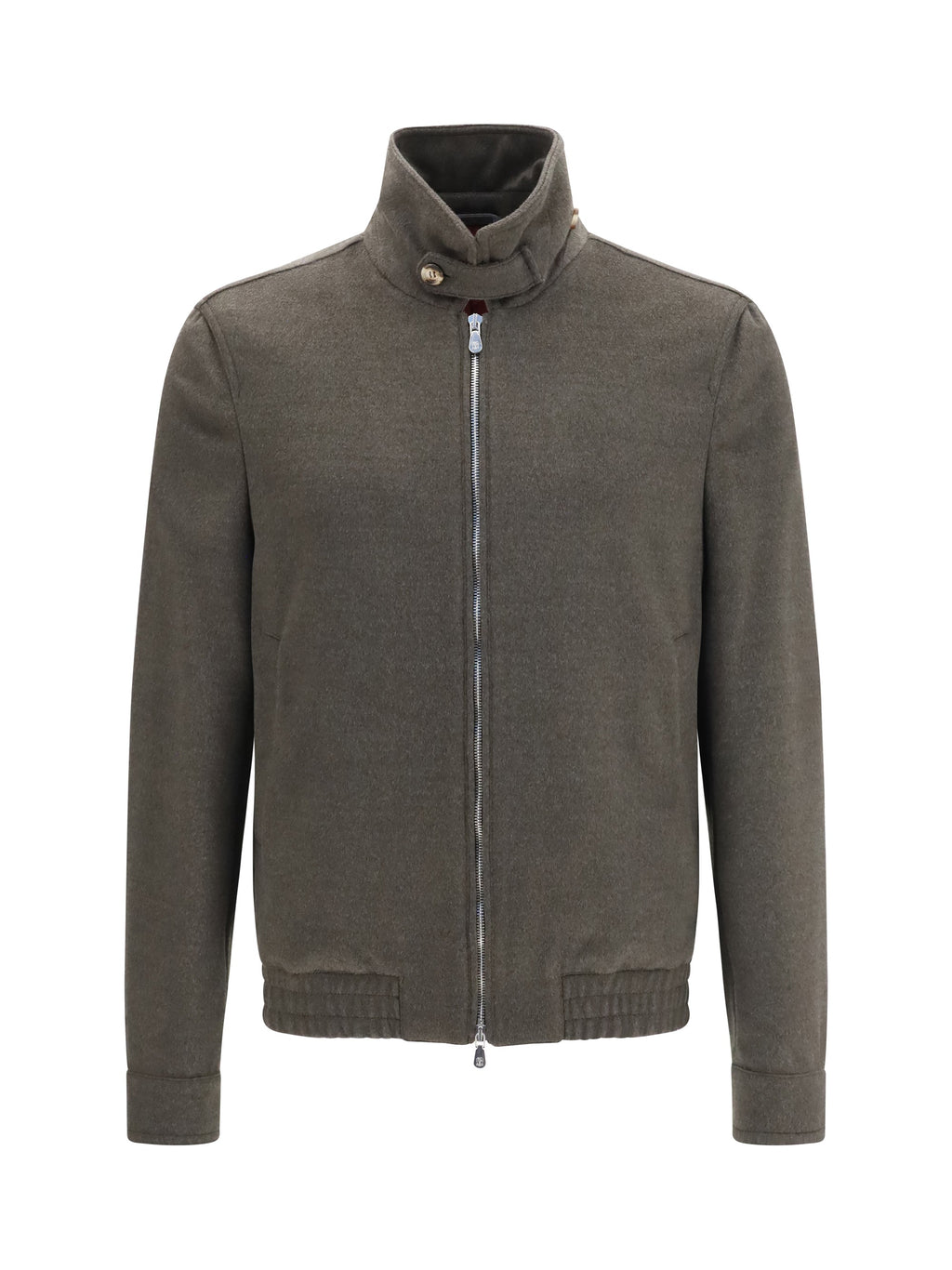 Brunello Cucinelli Men Wool Zip Jacket With High Collar