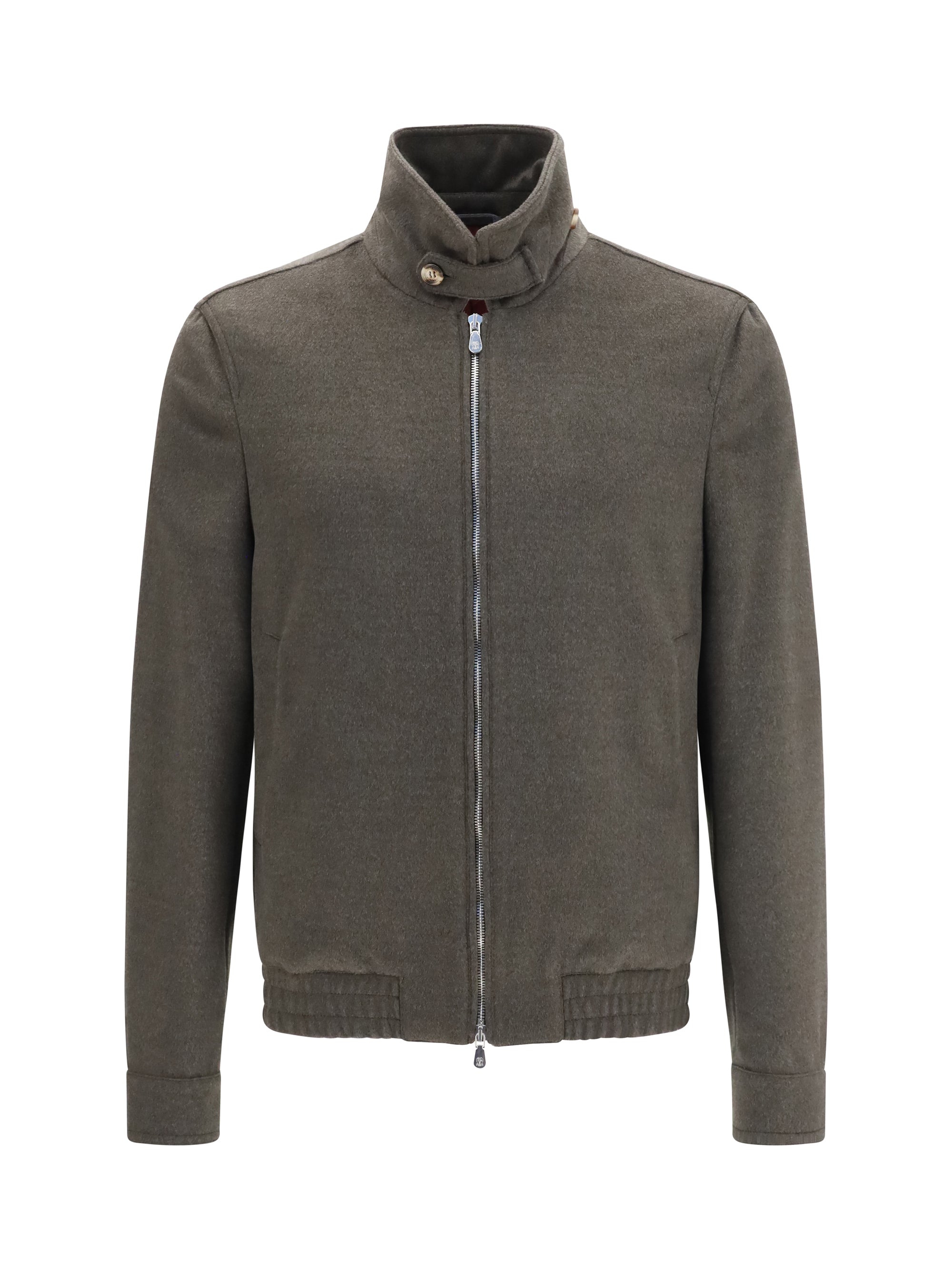 Brunello Cucinelli Men Wool Zip Jacket With High Collar