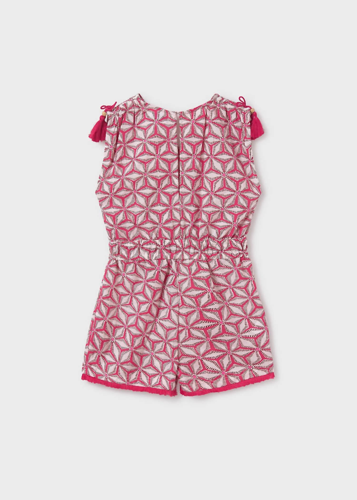 Girls Printed Short Romper In Hibiscus