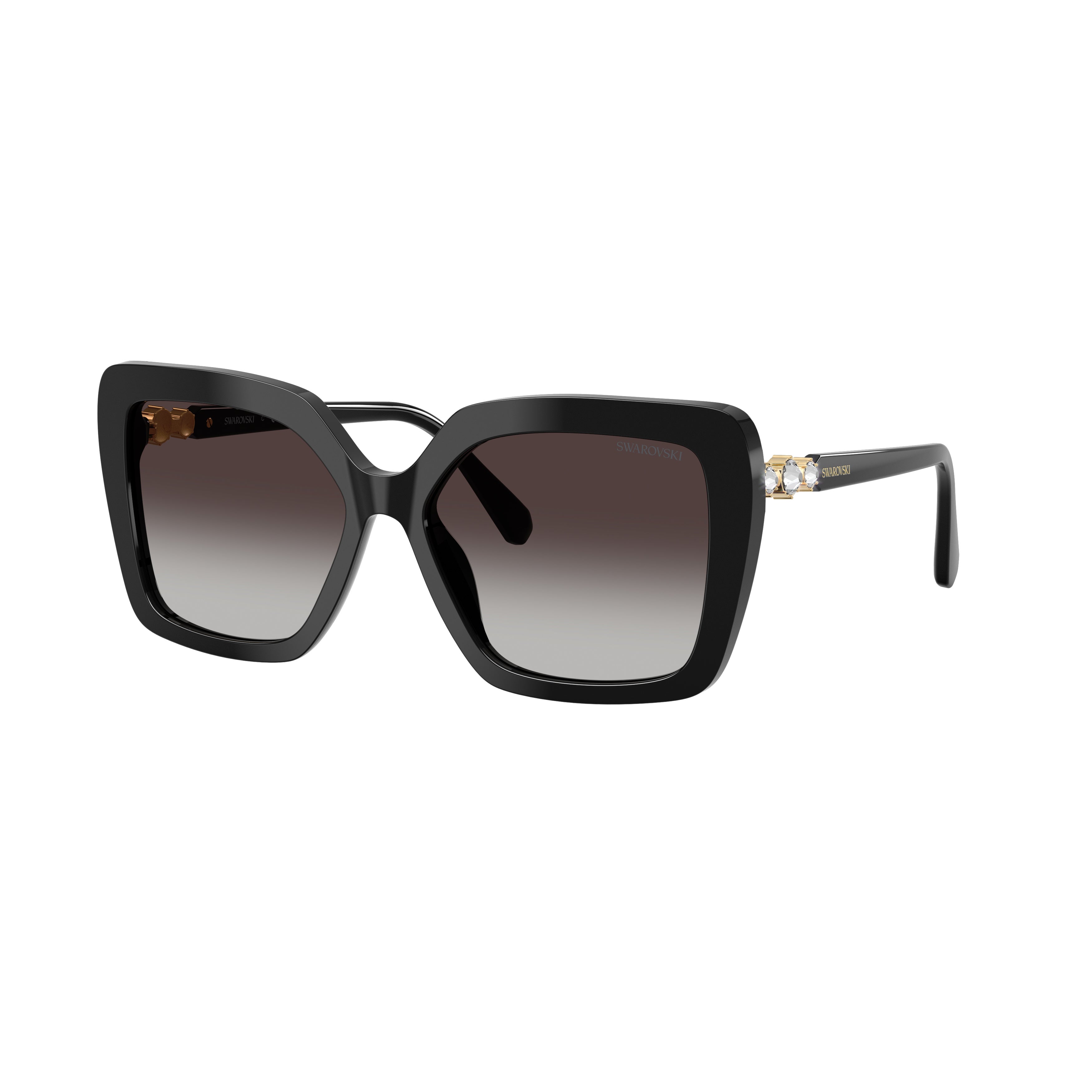 0Sk6049 Oversized Black Acetate Sunglasses with Crystal Accents