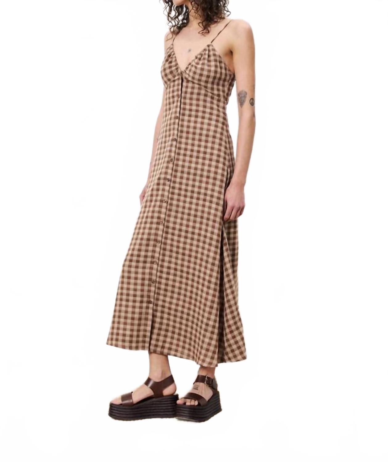 Casimira Gingham Maxi Dress In Ice Brown