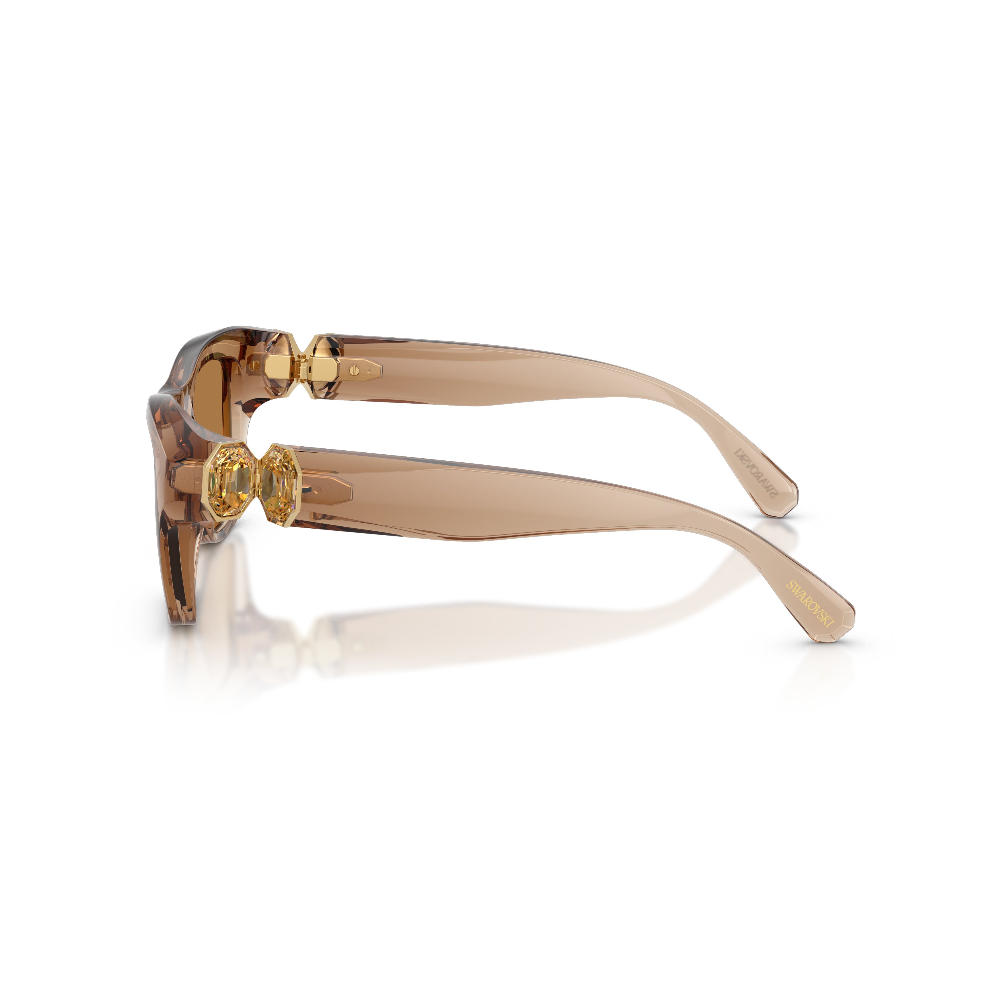 0Sk6056U Translucent Brown Square Sunglasses with Gold-Tone Accents