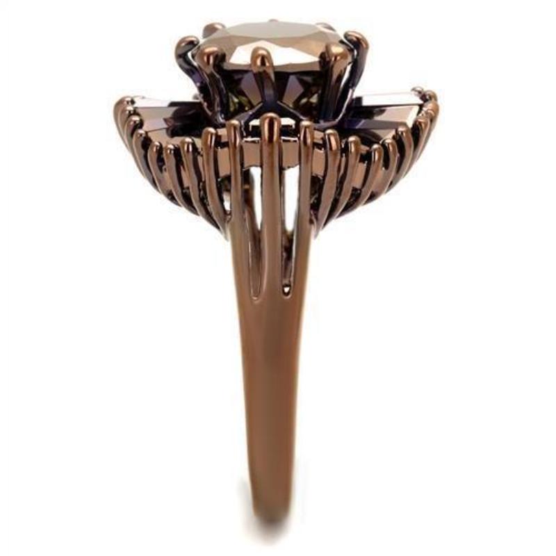 IP Coffee light Brass Ring with AAA Grade CZ in Light Coffee