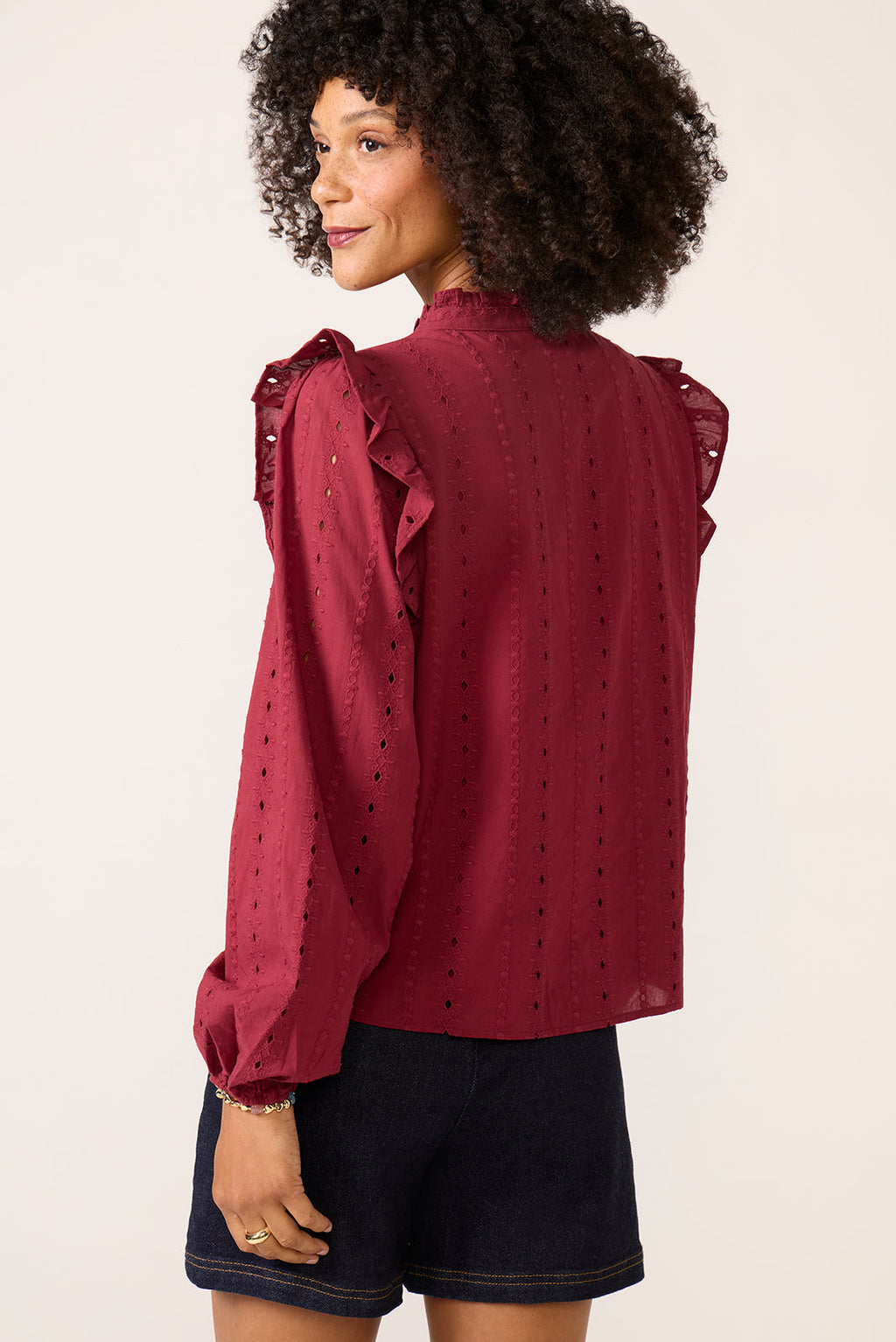 Women's Lia Textured Ruffle Shirt