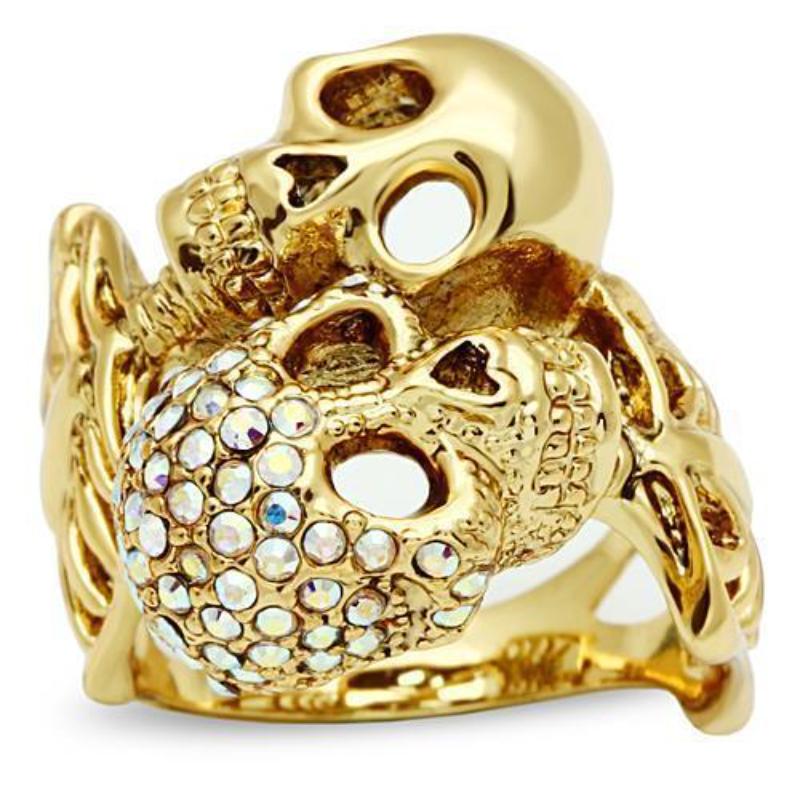 Gold White Metal Ring with Top Grade Crystal in Aurora Borealis (Rainbow Effect)