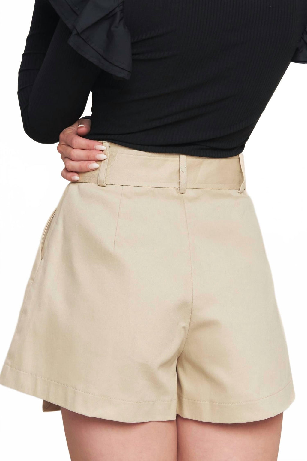 Faux Wrap Cargo Skort In Khaki