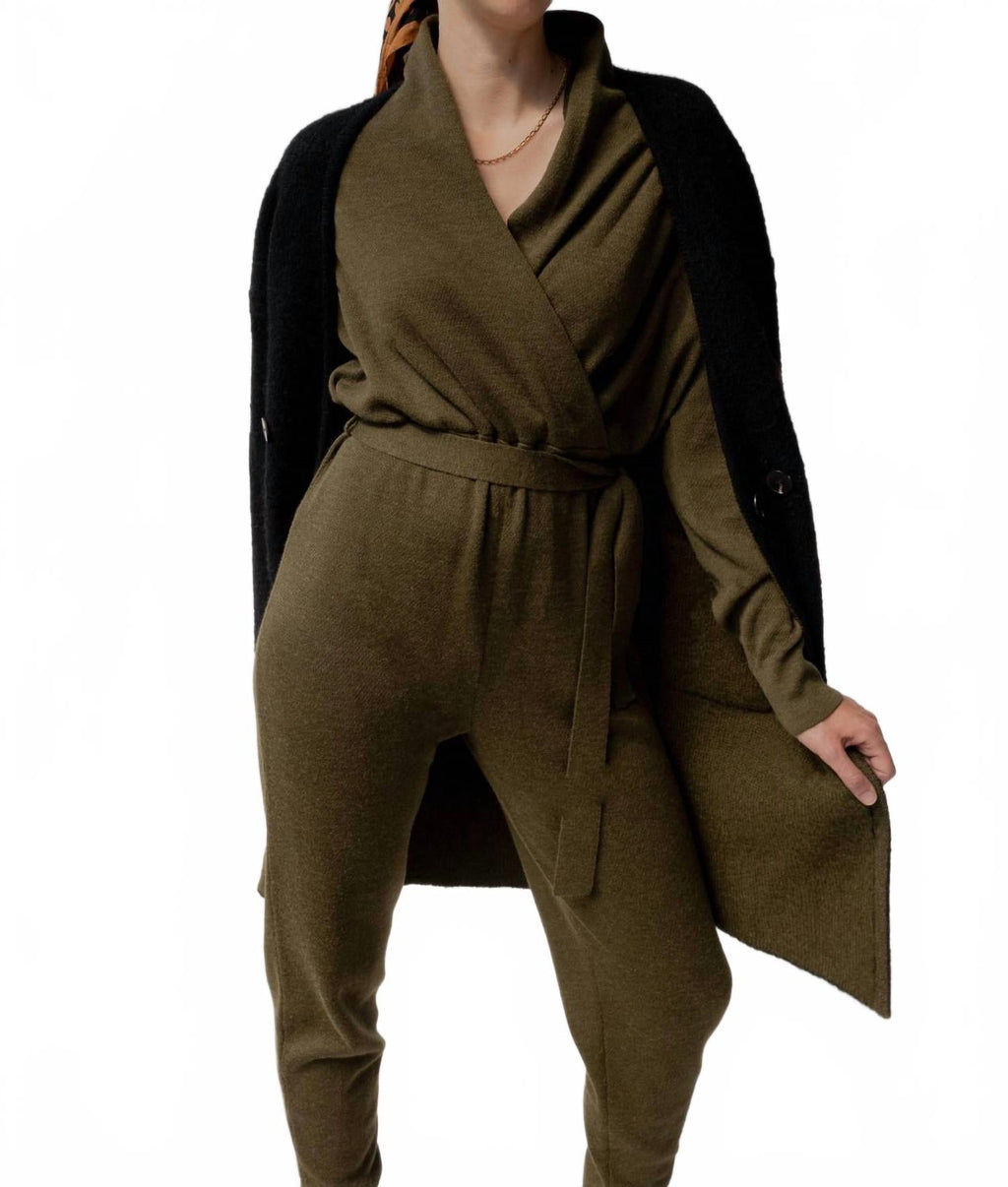 Wrap Neck Jumpsuit In Hunter