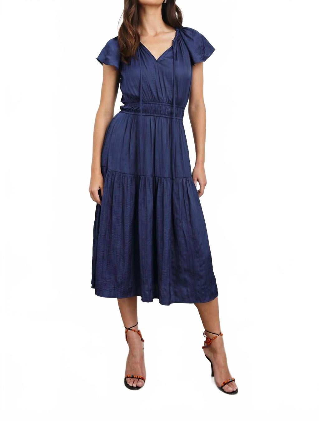 Miriellle Luxurious Crinkle Satin Dress In Blue