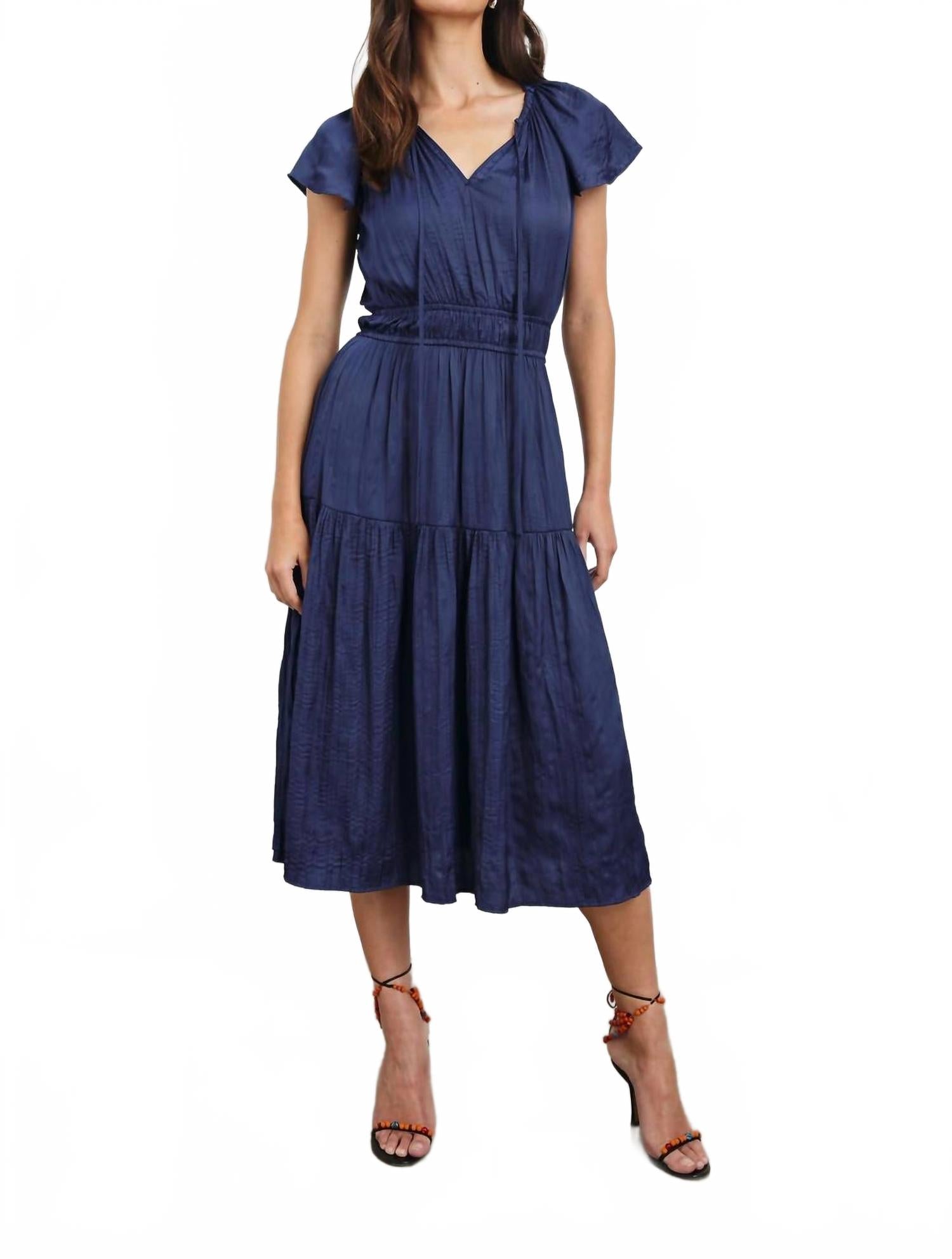 Miriellle Luxurious Crinkle Satin Dress In Blue
