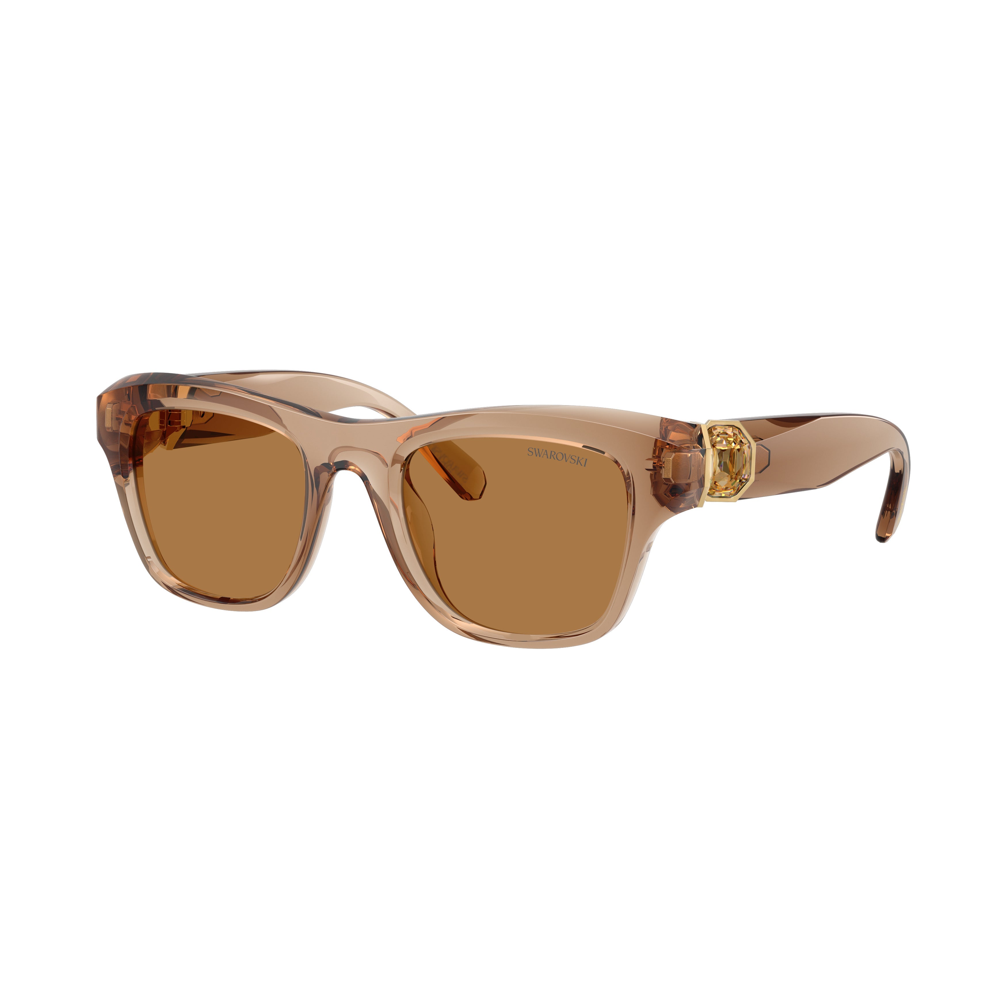 0Sk6056U Translucent Brown Square Sunglasses with Gold-Tone Accents