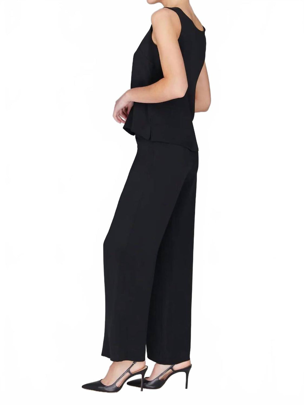 Silk Essential Wide Leg Pant With Flat Front & Back Elastic In Black
