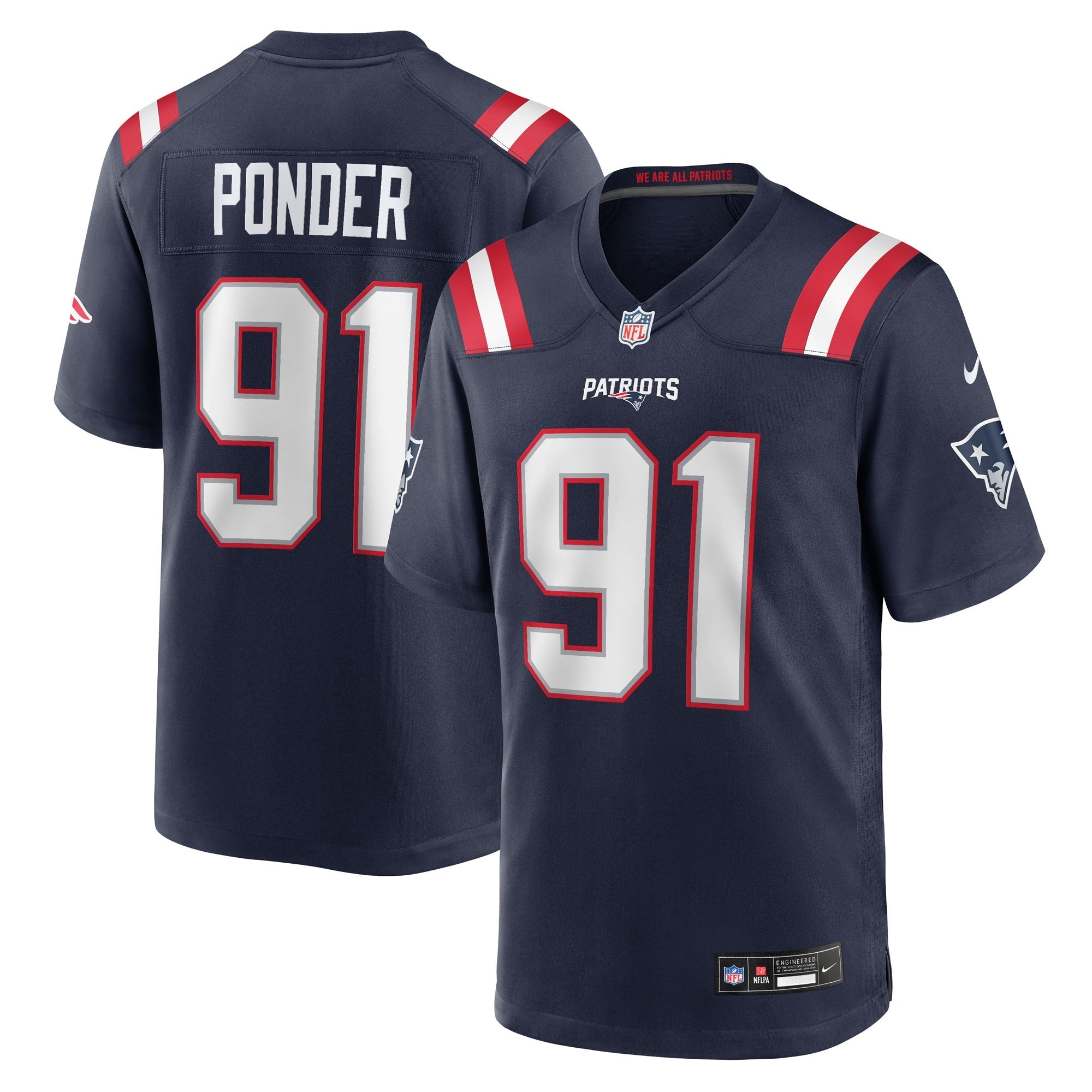 New England Patriots Elijah Ponder Navy Team Game Jersey
