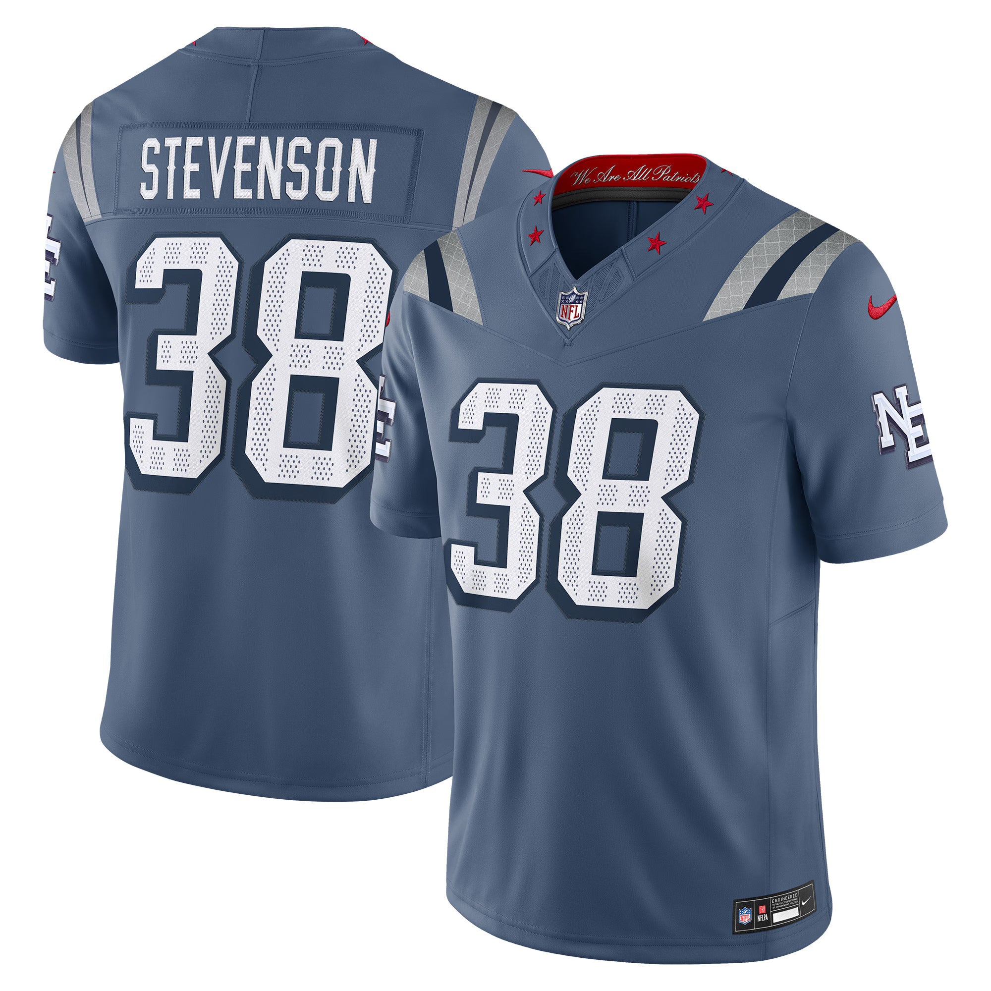New England Patriots Rhamondre Stevenson Storm Blue 2025 Rivalries Collection Limited Jersey