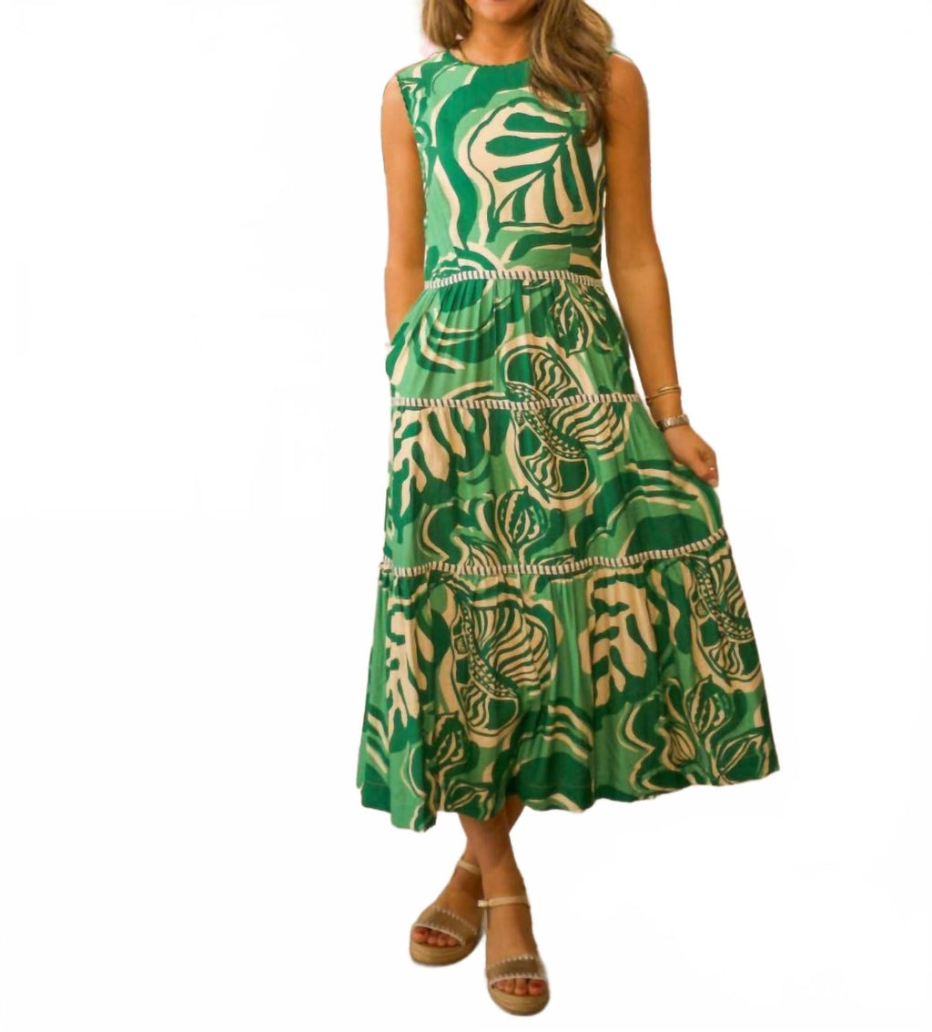 Alva Leaf Midi Dress In Amazon Green