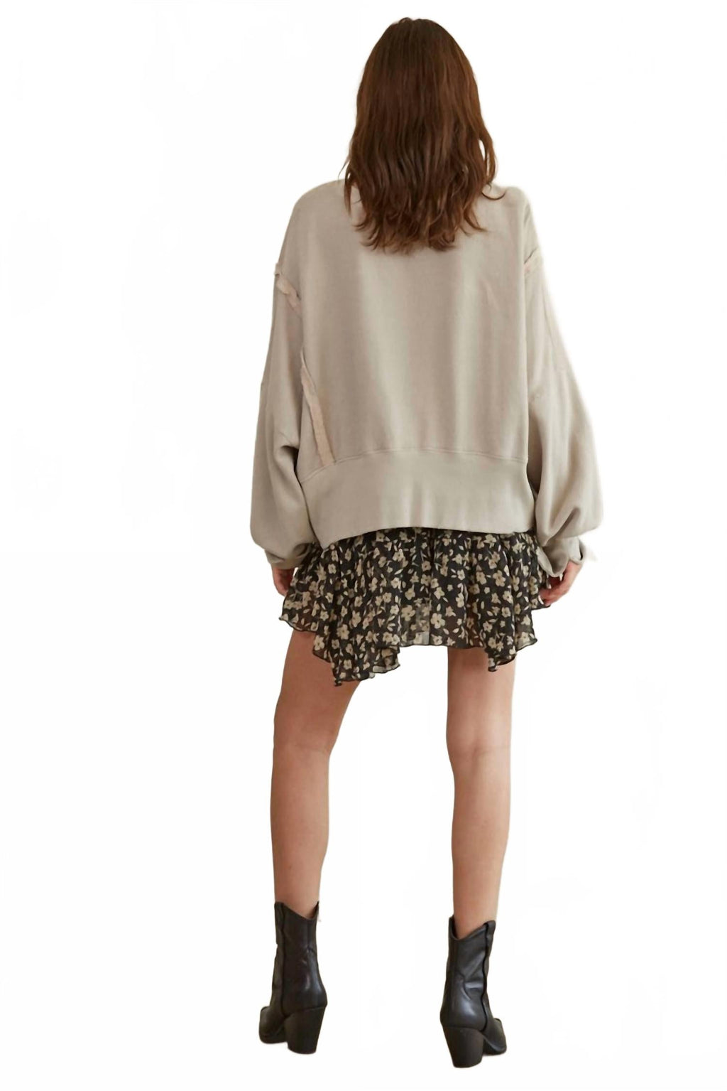Cropped Sweatshirt With Cuffed Sleeve In Light Taupe