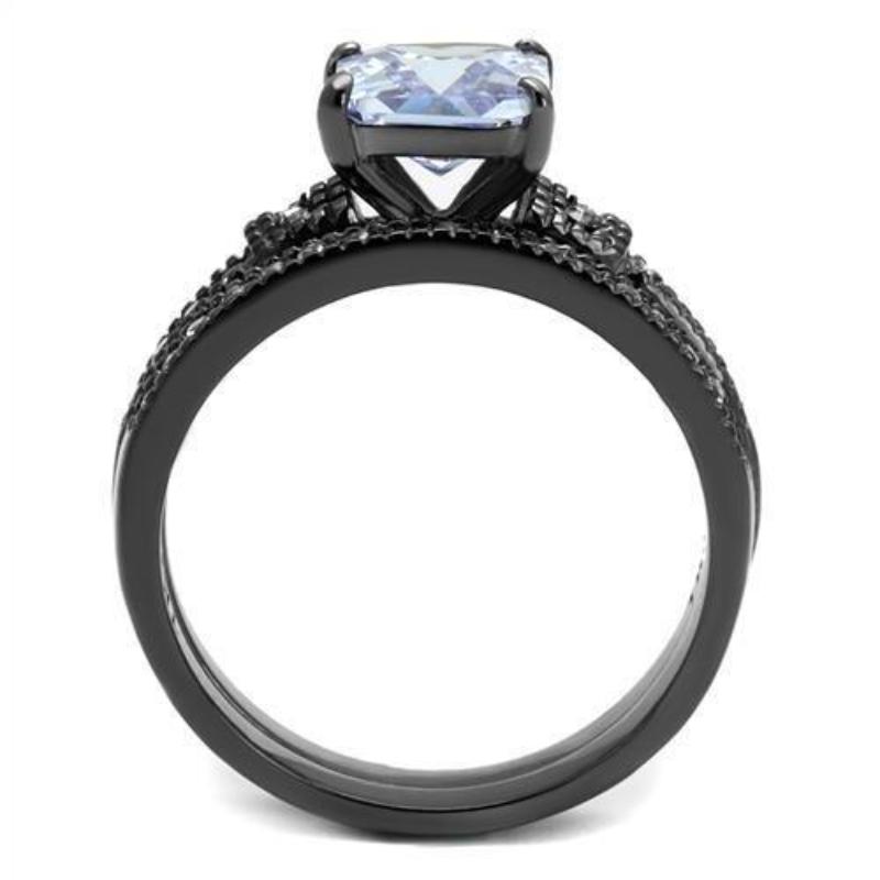 IP Light Black Stainless Steel Ring with AAA Grade CZ in Light Amethyst