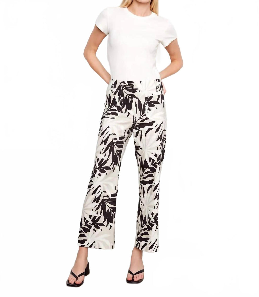Printed Cropped Linen Blend Pants In Black