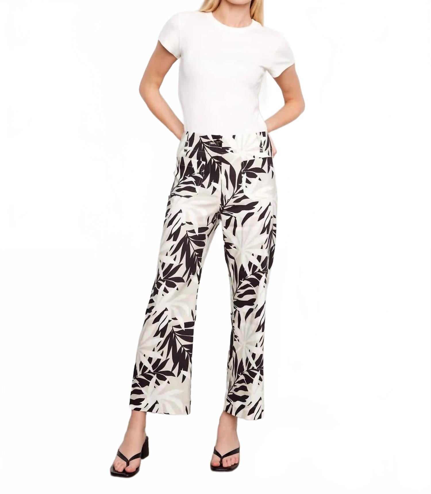 Printed Cropped Linen Blend Pants In Black