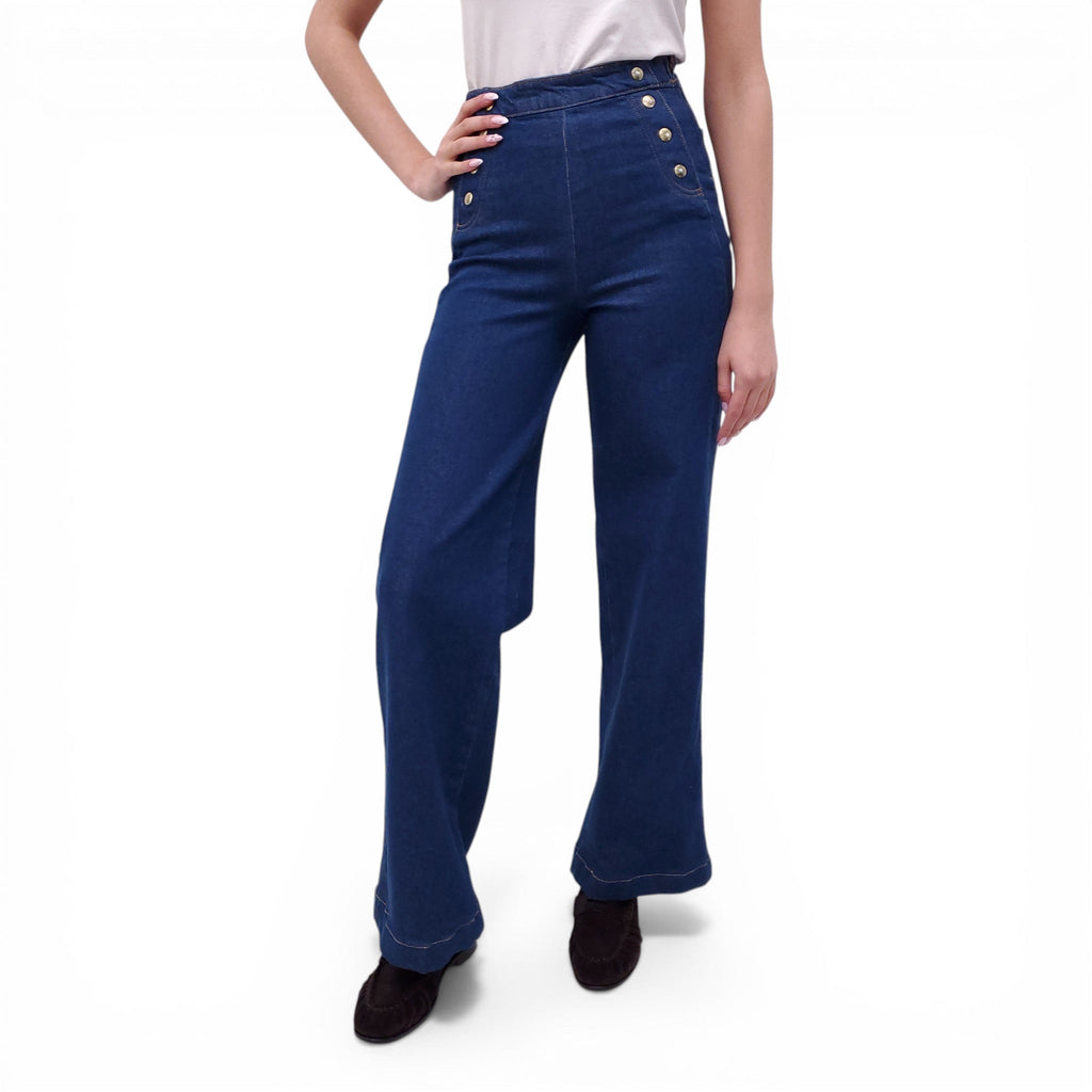 FRAME MEDIUM WASH SAILOR JEANS WITH GOLD BUTTONS - SIZE 26