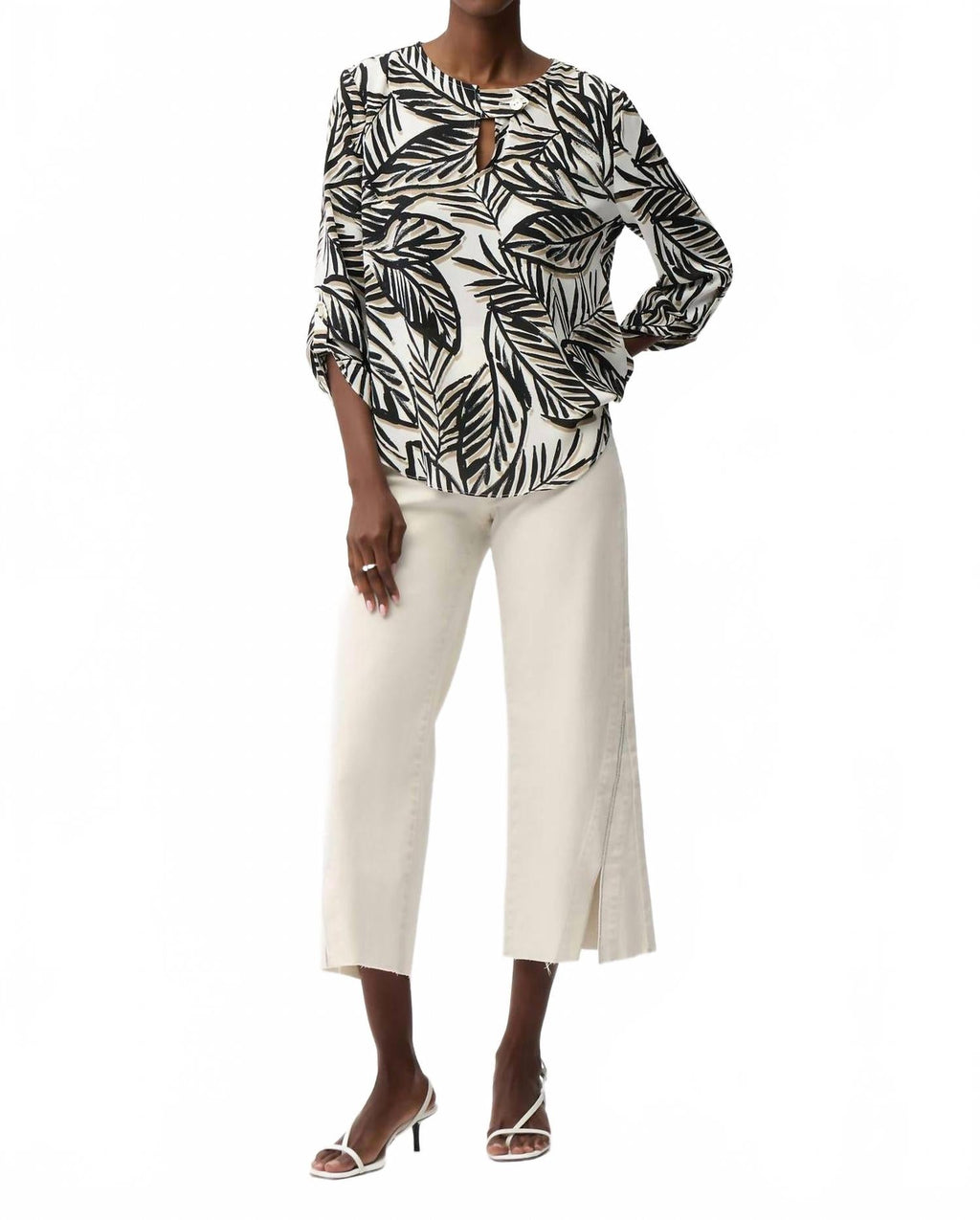 Georgette Tropical Print Boxy Top In Vanilla / Multi
